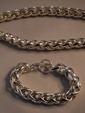 UNOAERRE Rhodium Silver Plated Chain Link Necklace and Bracelet - Retail $325